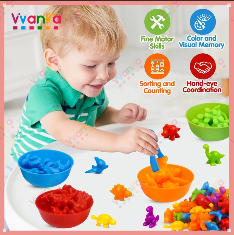 Montessori Rainbow Counting Kids Toy Soft Rubber Dinosaur Animal Educational Toys for 3 years old Baby Toy